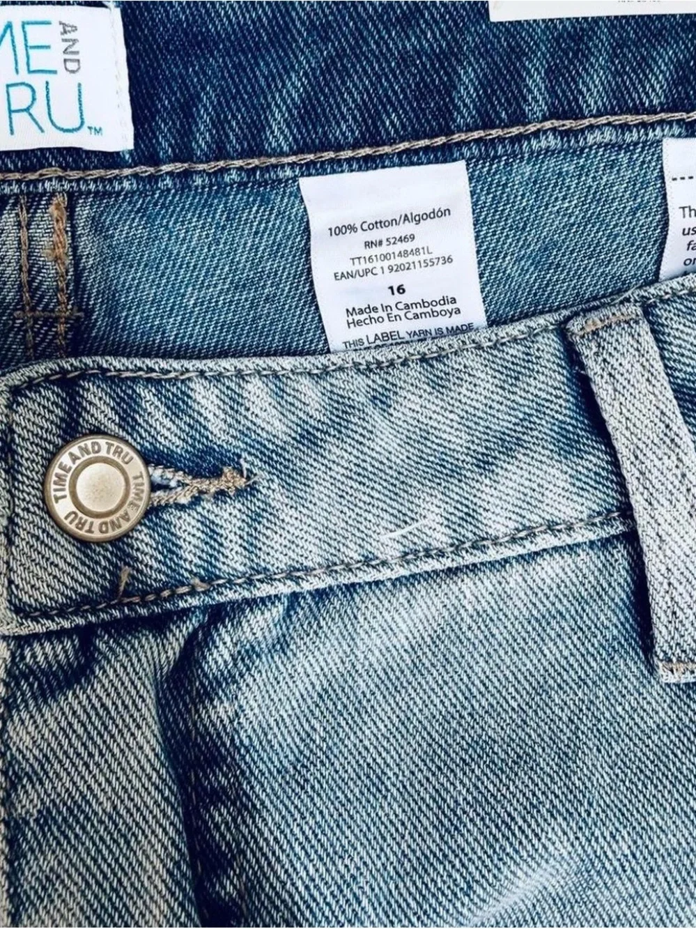Time and Tru Washed Blue Distressed Denim Cutoff Shorts